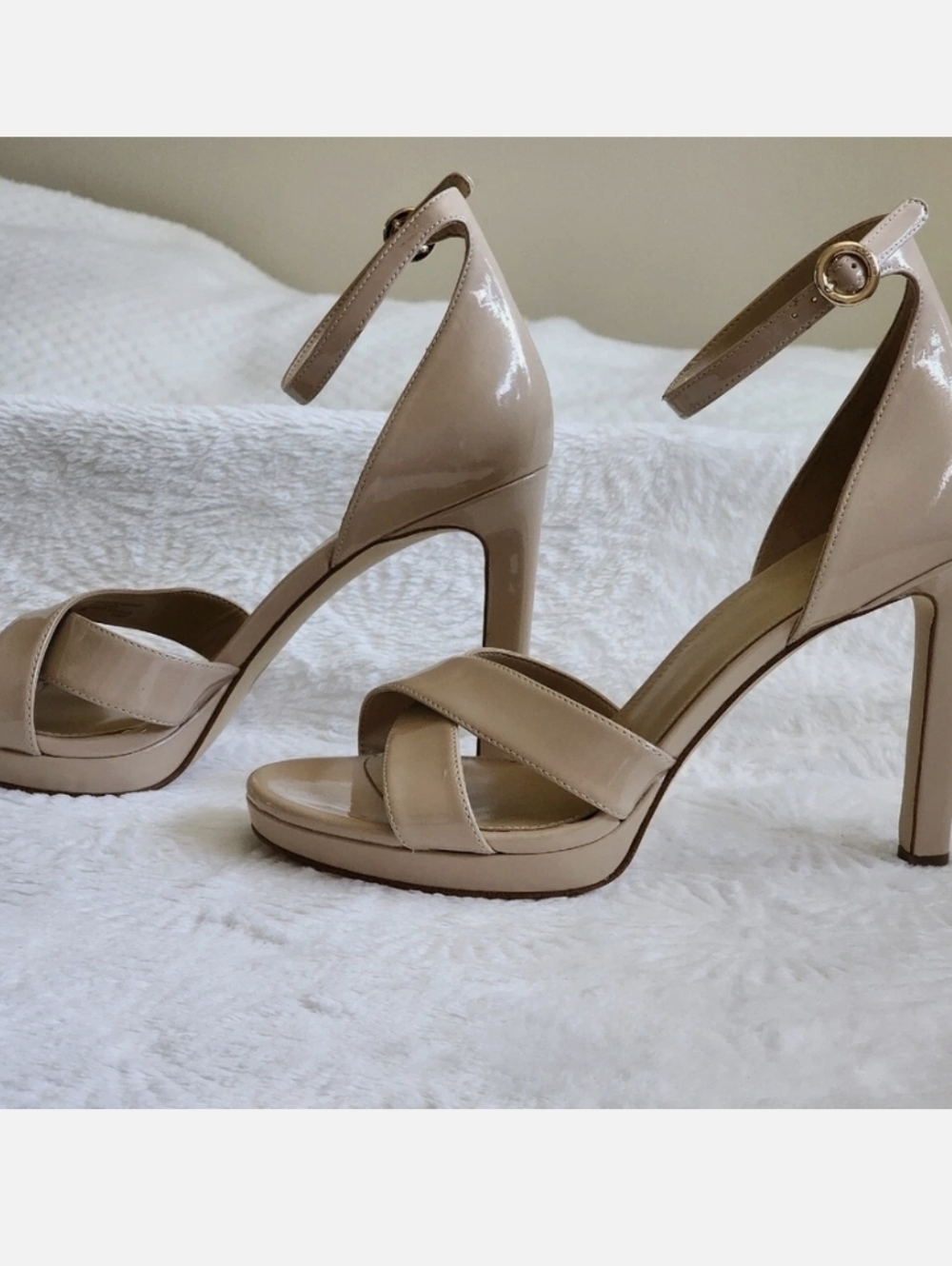 MICHAEL MICHAEL KORS Alexia Patent Leather Beige Stiletto Sandals 7M MSRP $155 - Picture 7 of 16